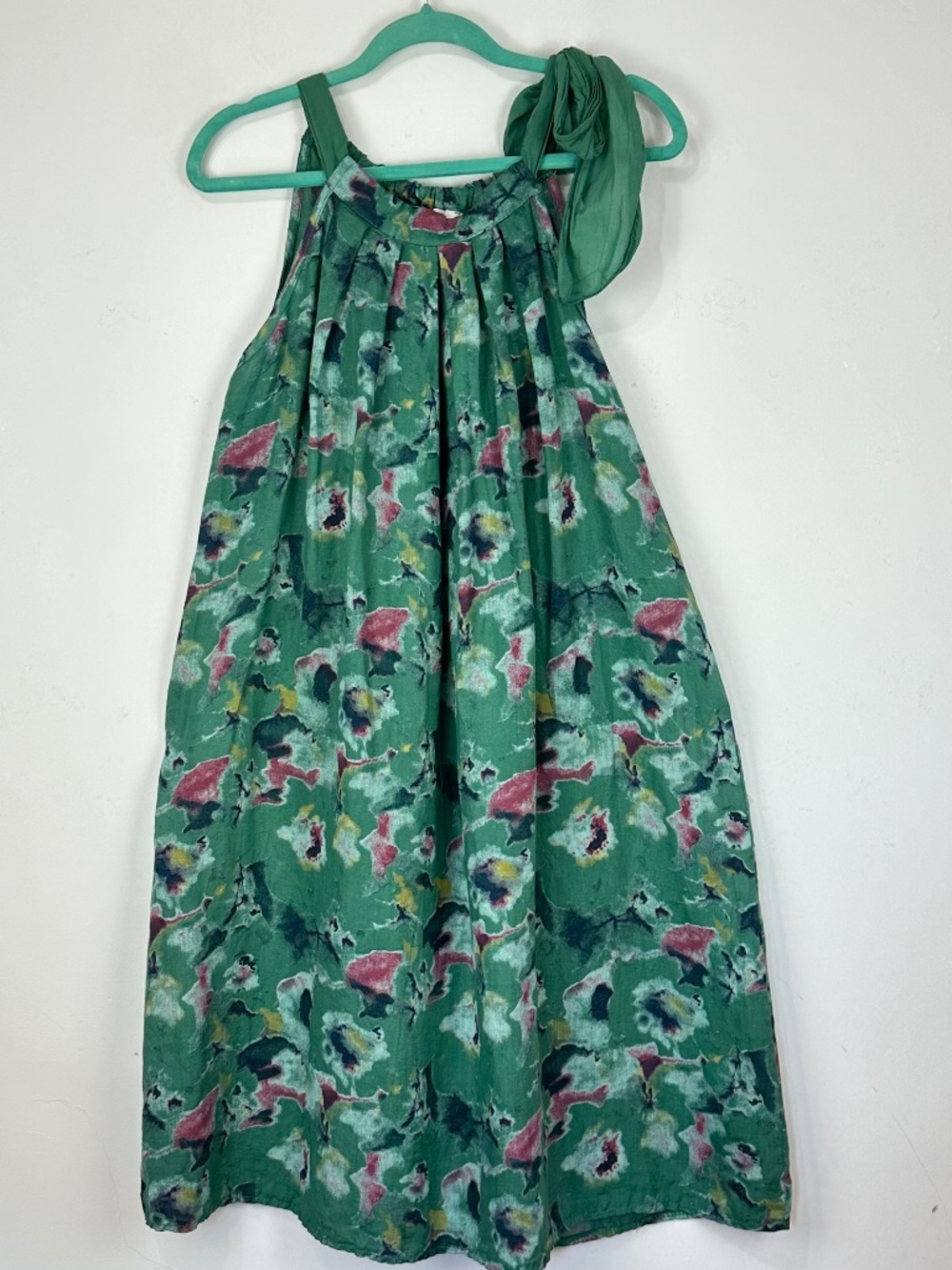 Bellambra Womens Teal Tie Floral Linen Halter Dress XL Beach Boho Resortwear